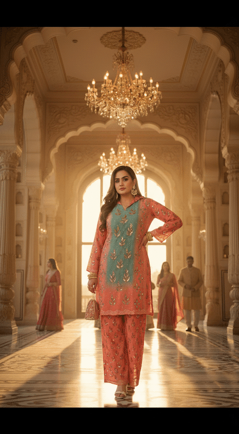 Peachy Premium Crepe Mirrored Cord Set