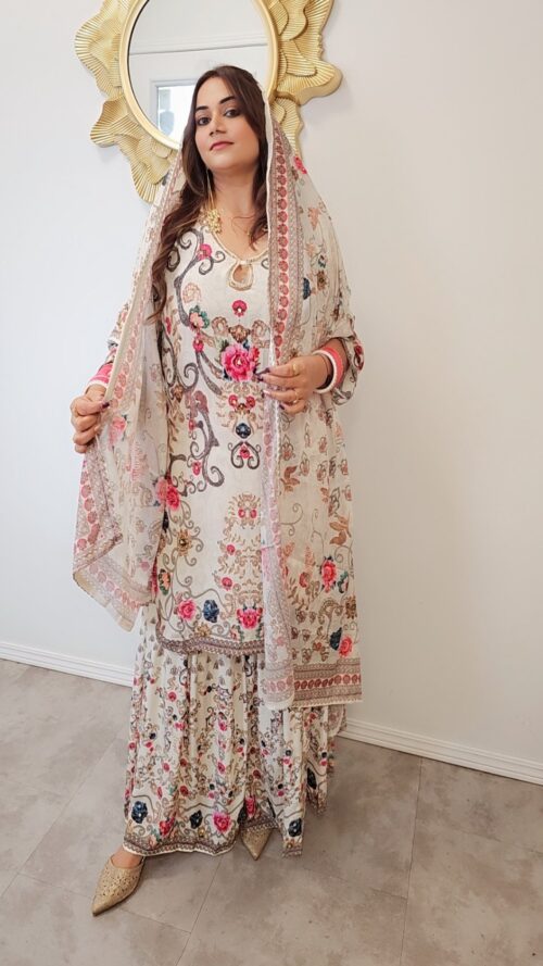 Natural Crepe Partywear Garara Suit - 3 piece