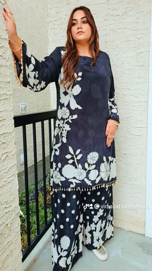 Pure Crepe Coordset Fancy with cutwork & tassel laced