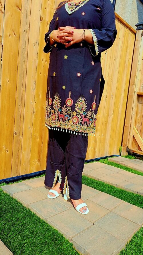 Black Partywear Coordset with pearl tassel lace