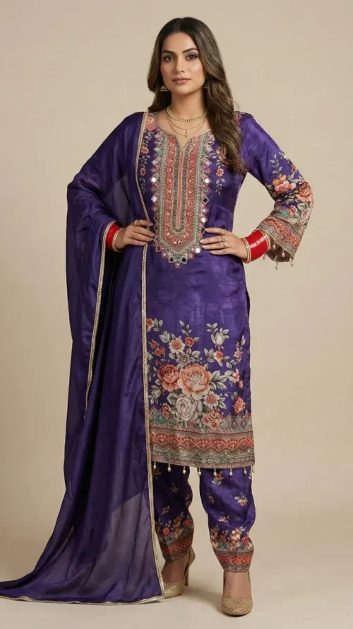 Purple bhagban pure Crepe 3-piece suit