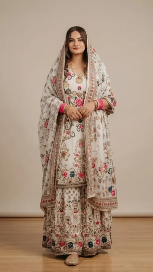 Natural Crepe Partywear Garara Suit - 3 piece