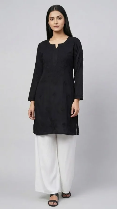 Tone to tone lucknavi kurti Black