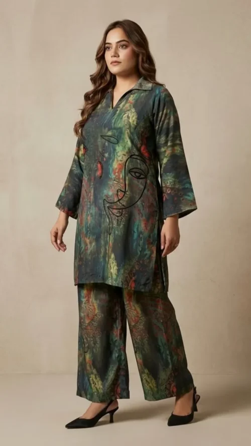 Peacock Crepe Cord Set